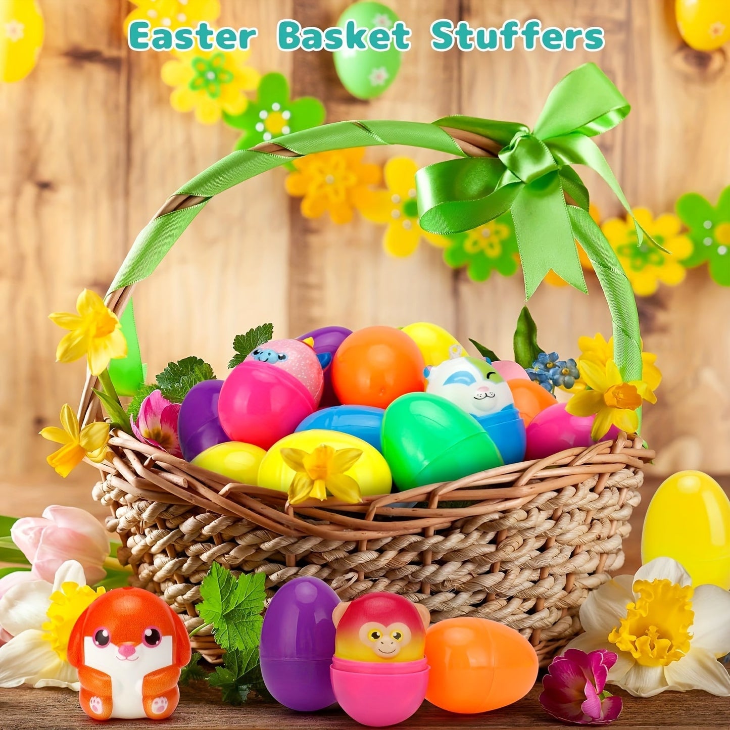 18 Sets Prefilled Easter Eggs with Mini Squishy Toys