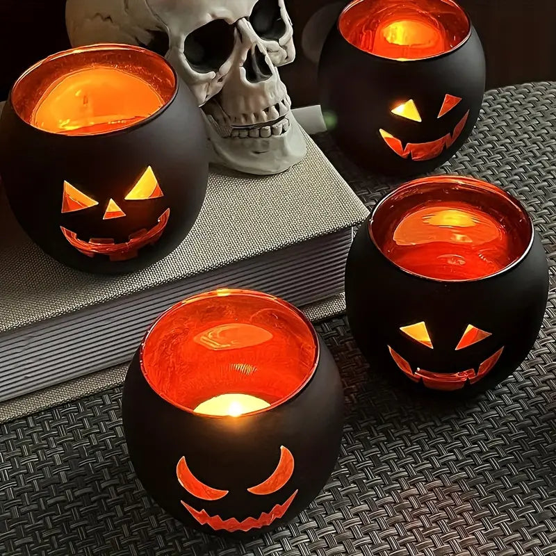6-Piece Table Centerpiece Set – Black & Gold Glass Candle Holders