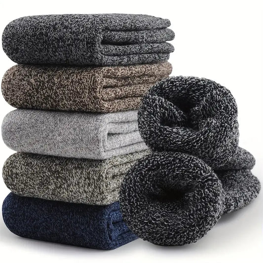 5 Pairs of Thick Solid Crew Socks for Men - Winter Essentials