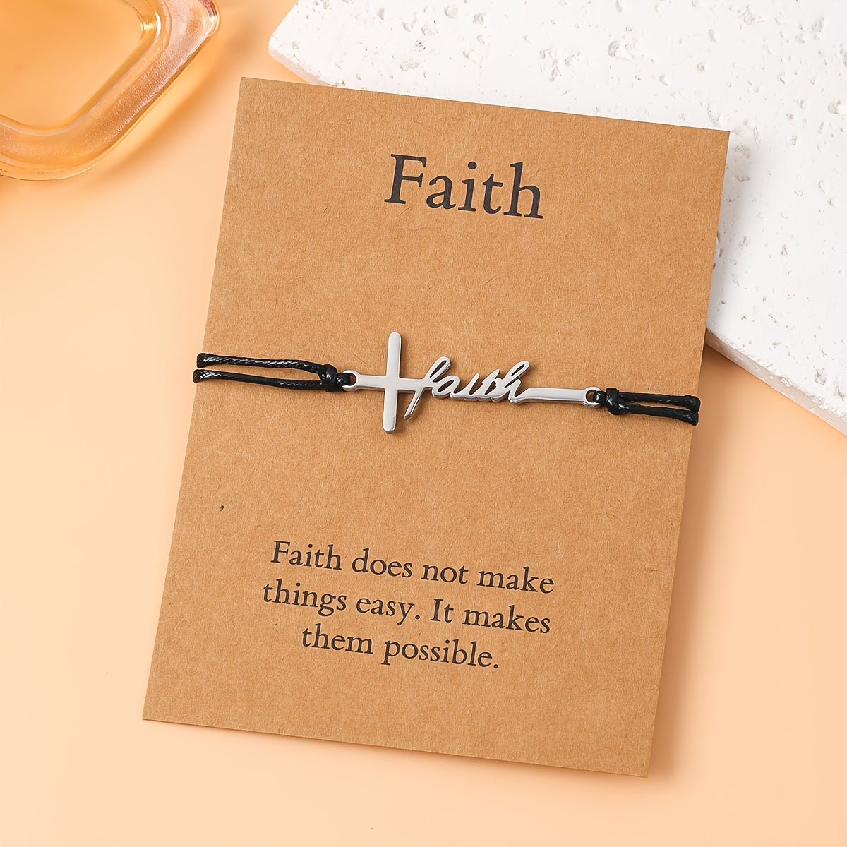 Faith Bracelet with Gift Card and Gift Bag - Adjustable Braided Bracelet with Cross Charm