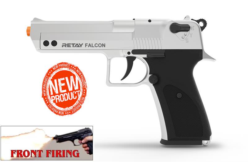 Retay 9MM Falcon Chrome Finish Full Auto Front Firing Model Blank Gun