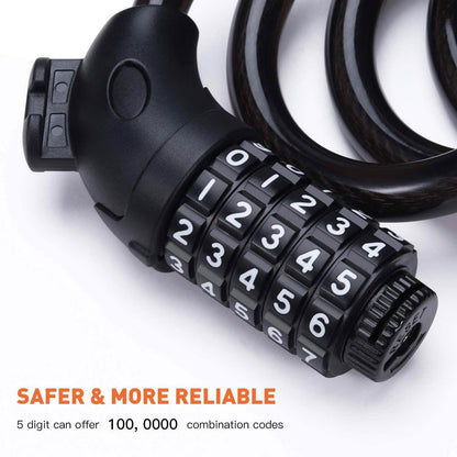 Famistar 4 Feet 5 Digit Resettable Combination Coiling Bike Chain Lock