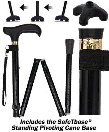 Fashionable Canes Black Adjustable Folding Derby Cane with SafeTbase