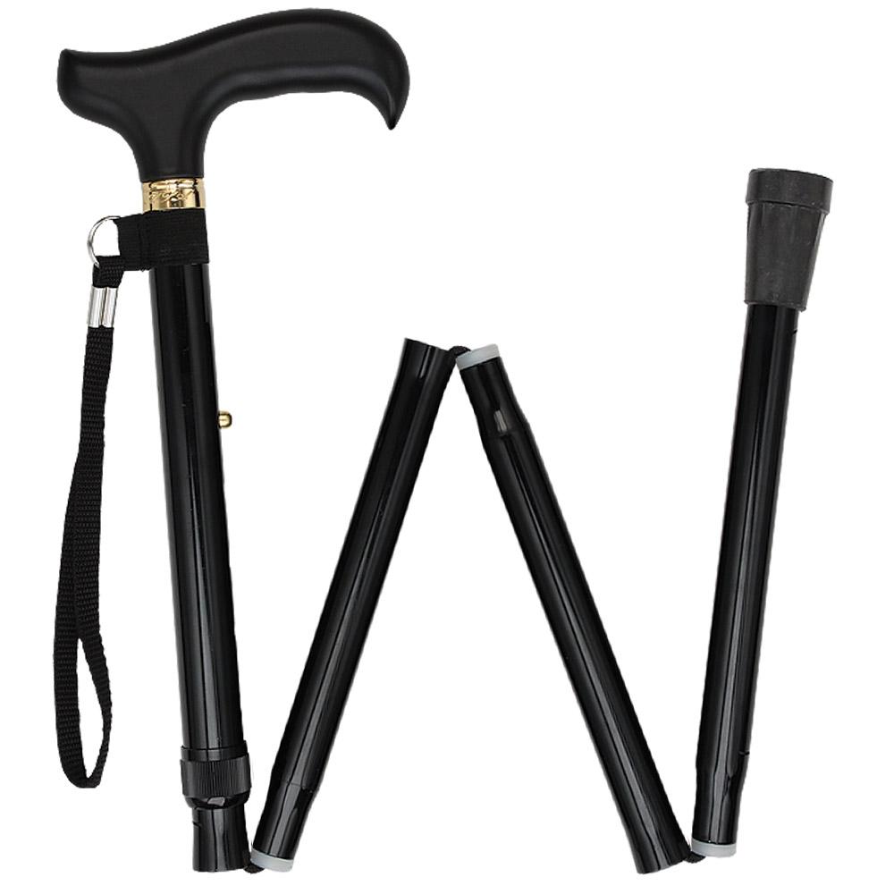 Fashionable Canes Black Adjustable Folding Derby Cane with SafeTbase
