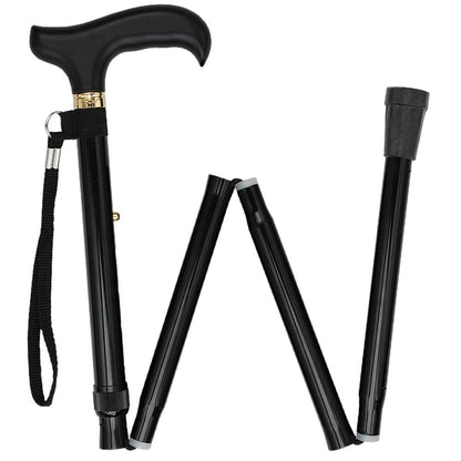Fashionable Canes Black Adjustable Folding Derby Cane with SafeTbase