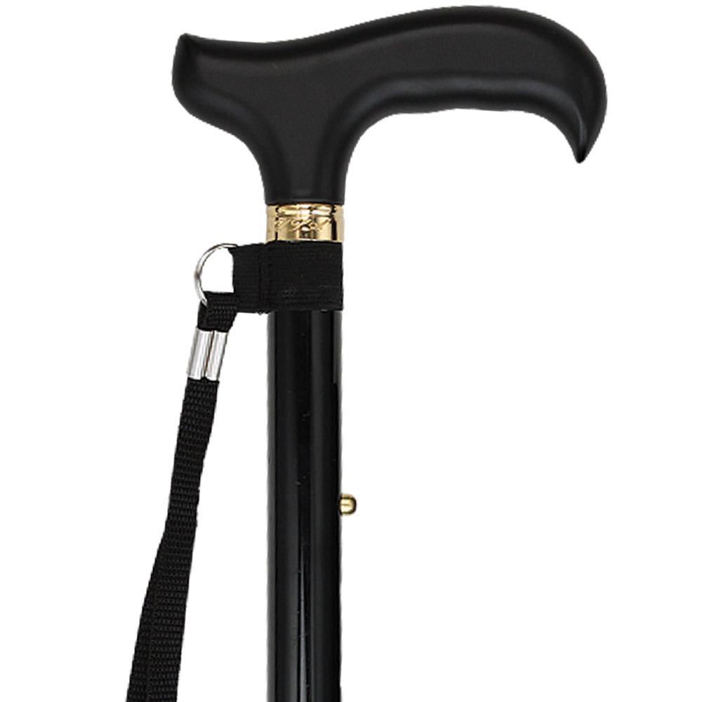 Fashionable Canes Black Adjustable Folding Derby Cane with SafeTbase