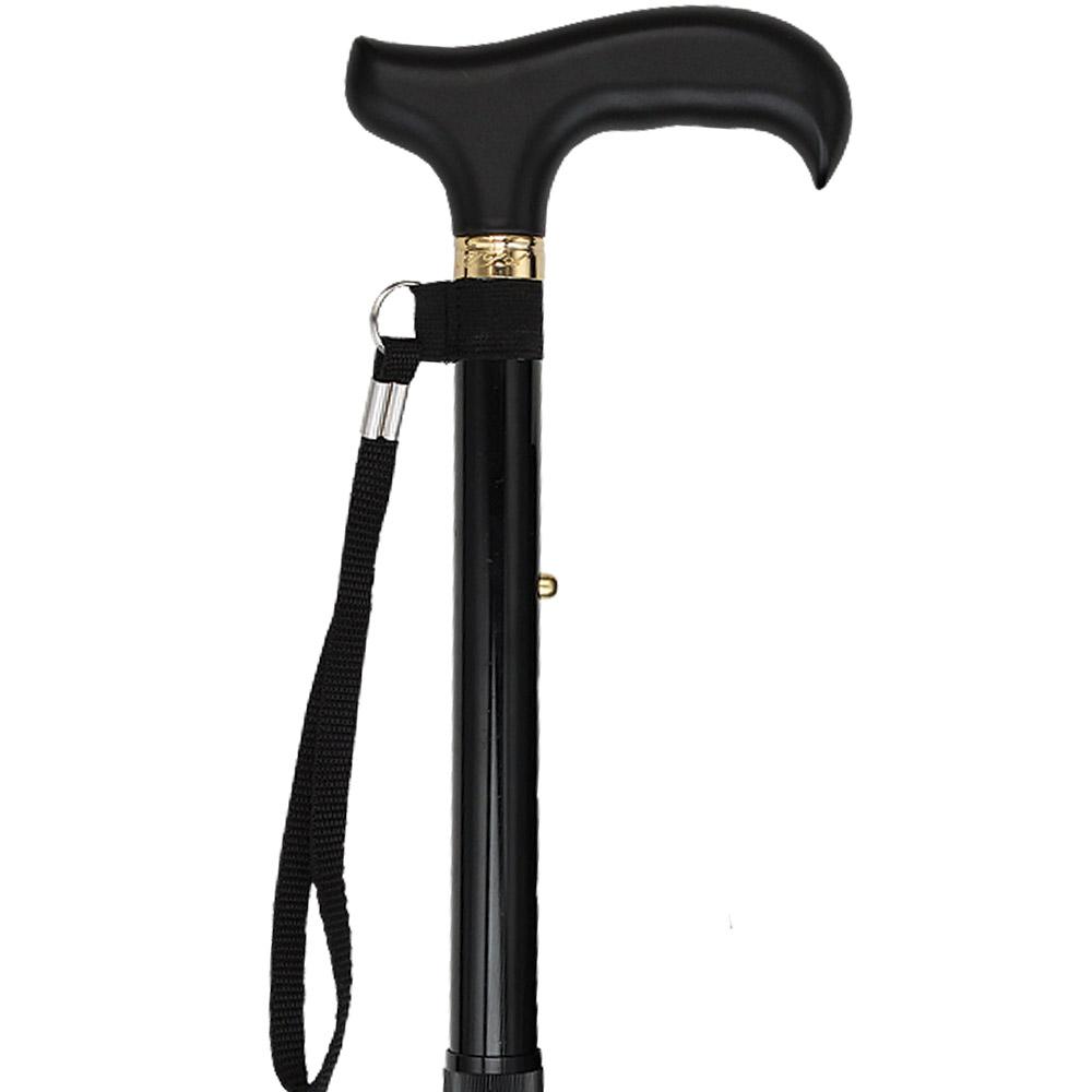 Fashionable Canes Black Adjustable Folding Derby Cane with SafeTbase