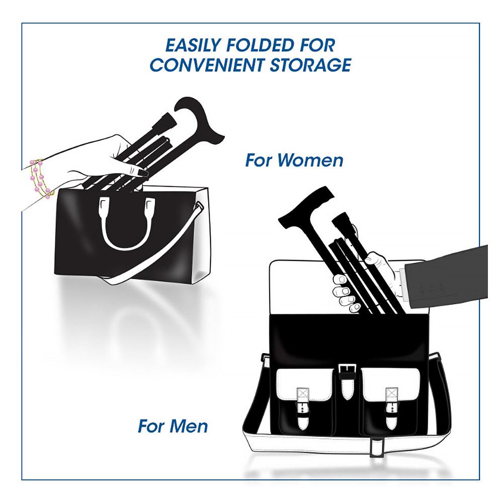Fashionable Canes Black Adjustable Folding Derby Cane with SafeTbase