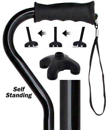 Black Aluminum Offset Cane - Adjustable w/ SafeTbase