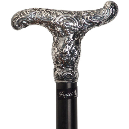 French Antique Repro Silver T-Handle Cane: Stamina Wood
