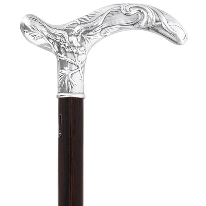 French Silver Birds of Feather Derby Cane: Stamina Wood