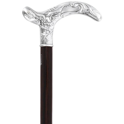 French Silver Birds of Feather Derby Cane: Stamina Wood