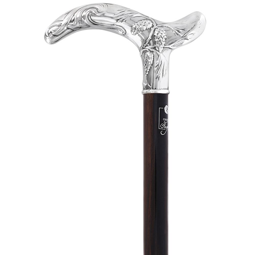 French Silver Birds of Feather Derby Cane: Stamina Wood