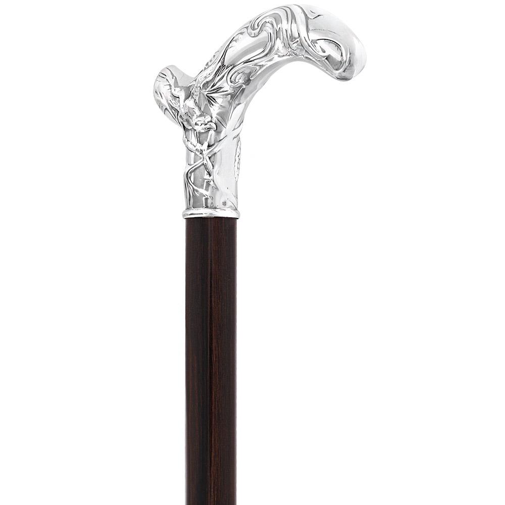 French Silver Birds of Feather Derby Cane: Stamina Wood