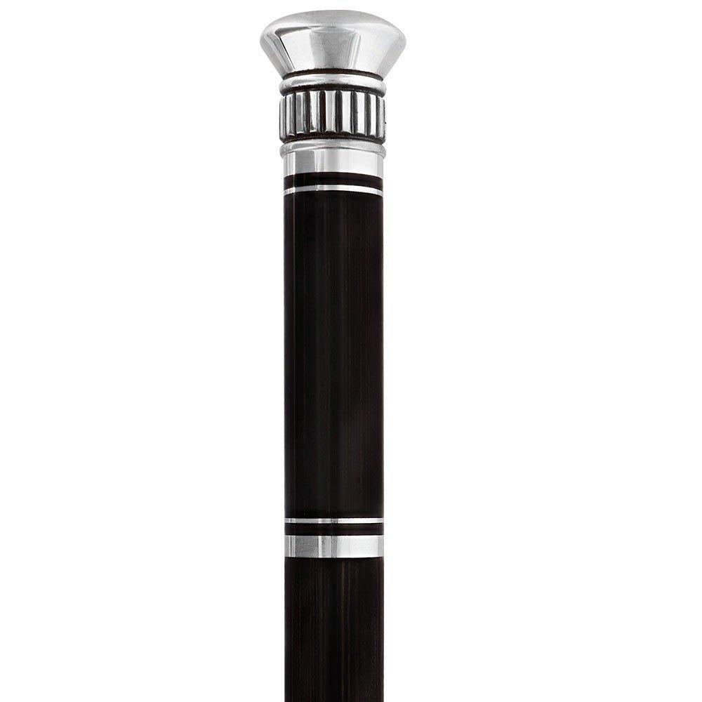 French Flask Tippling Stick: Silver Knob & Ebony-Carbon Shaft