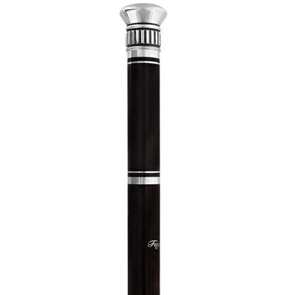 French Flask Tippling Stick: Silver Knob & Ebony-Carbon Shaft