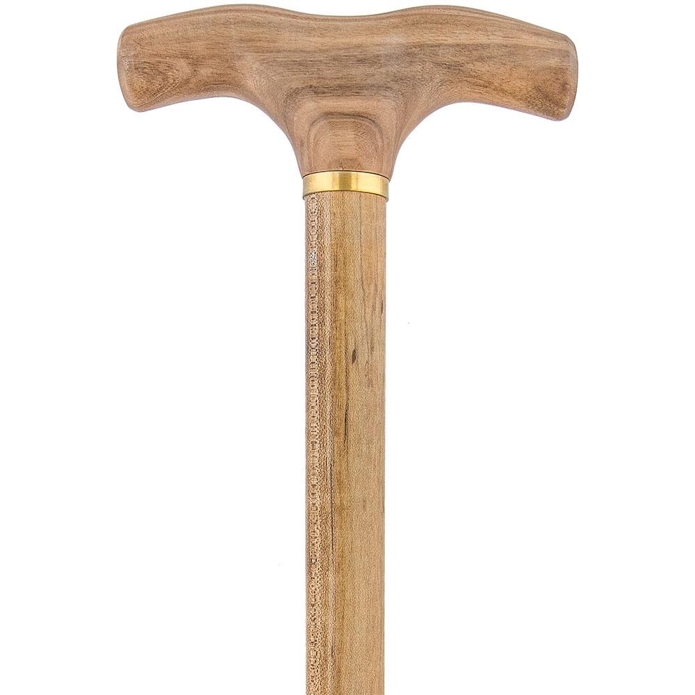 French Gadget Corkscrew Cane: Olivewood T-Handle & Maple Shaft