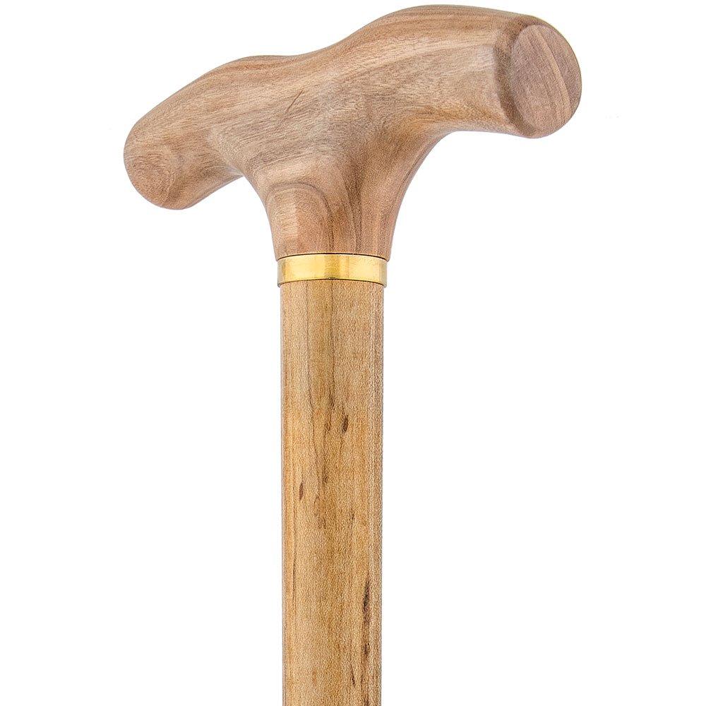 French Gadget Corkscrew Cane: Olivewood T-Handle & Maple Shaft