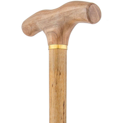 French Gadget Corkscrew Cane: Olivewood T-Handle & Maple Shaft