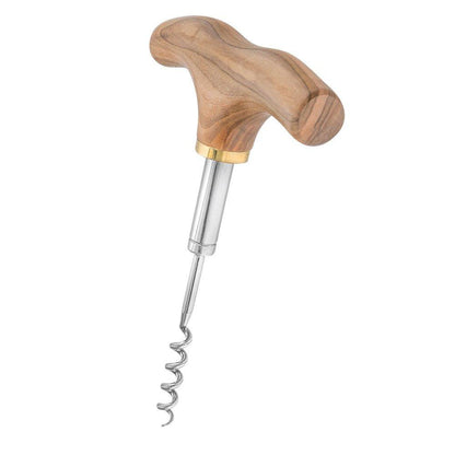 French Gadget Corkscrew Cane: Olivewood T-Handle & Maple Shaft