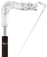 French Dragon Sword Cane: Silver Plated Fritz, Stamina Wood