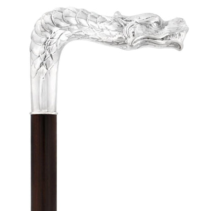 French Dragon Sword Cane: Silver Plated Fritz, Stamina Wood