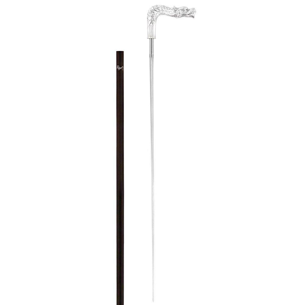 French Dragon Sword Cane: Silver Plated Fritz, Stamina Wood