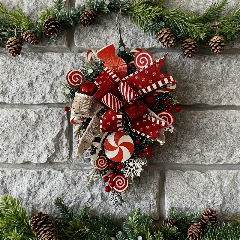Christmas Candy Bow Upside-Down Tree Wreath Decor