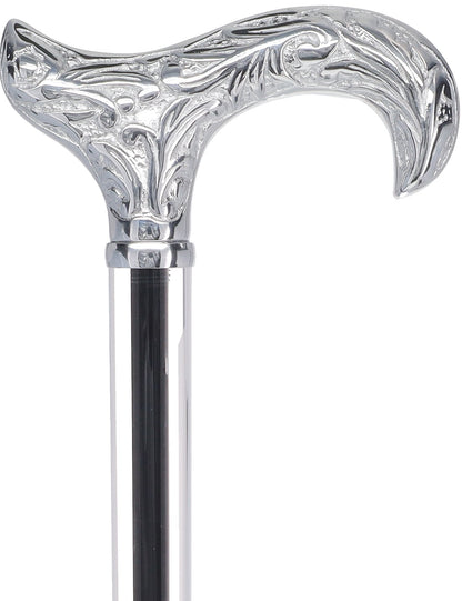 Flame Crystal Elegance Chrome Derby Cane with Invisible Acrylic Shaft Options