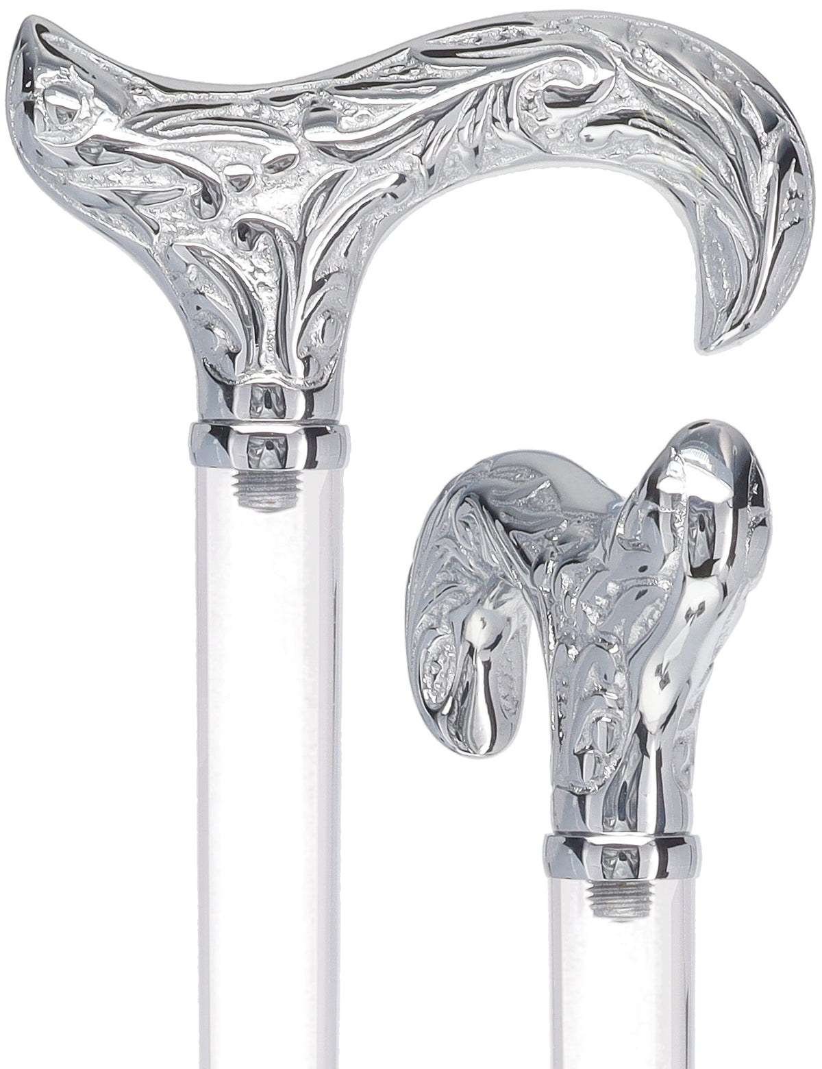 Flame Crystal Elegance Chrome Derby Cane with Invisible Acrylic Shaft Options