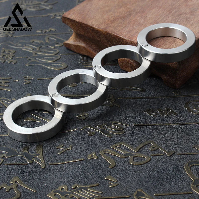 Four Finger Brass Knuckle Duster Fidget Ring Stainless Steel Foldable Defense-GS140