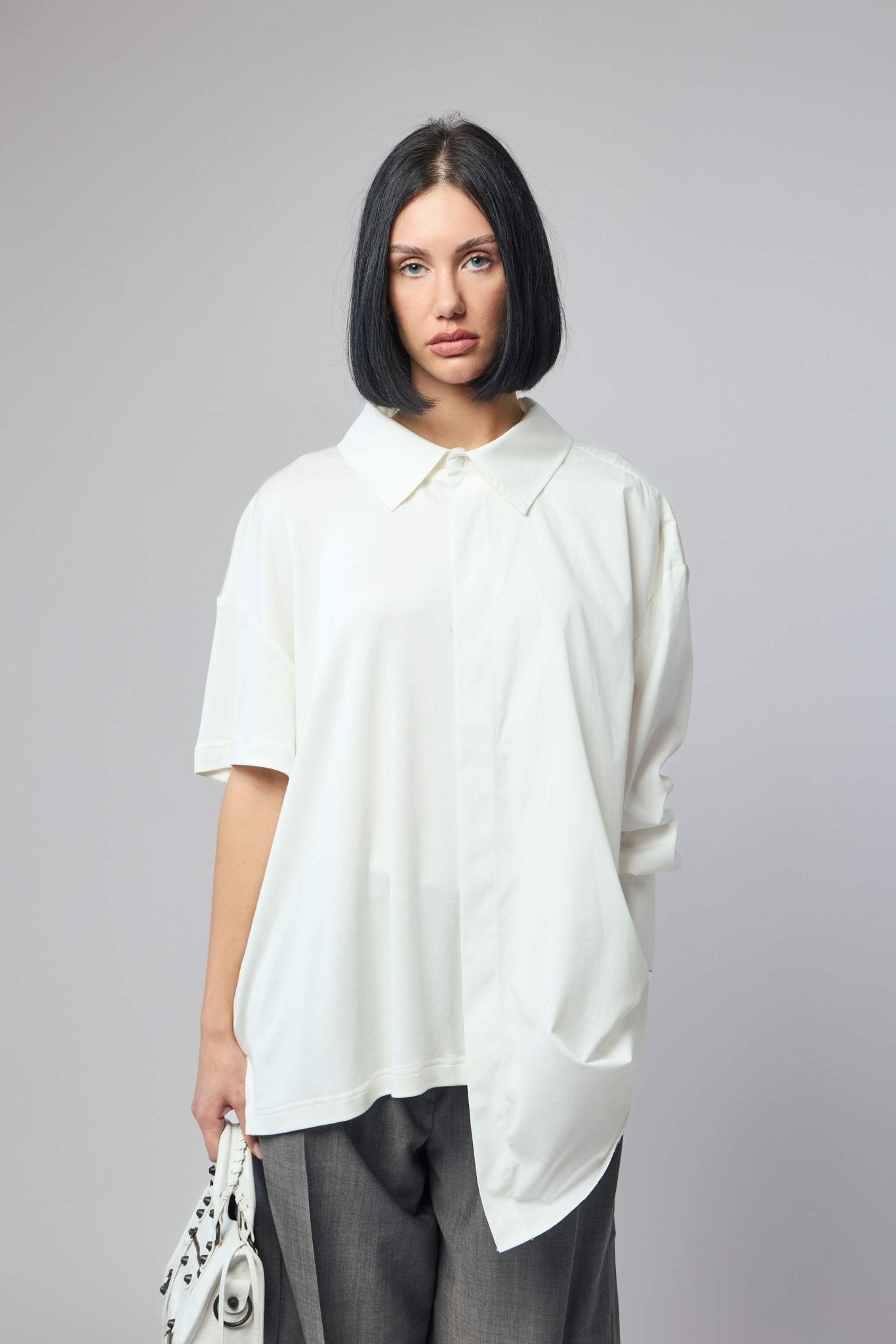 Half Poplin Cotton Silk Jersey Top