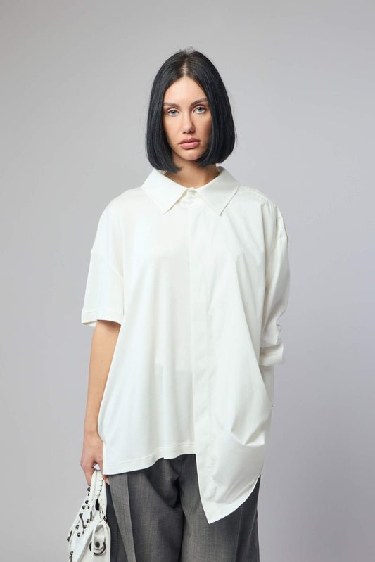 Half Poplin Cotton Silk Jersey Top