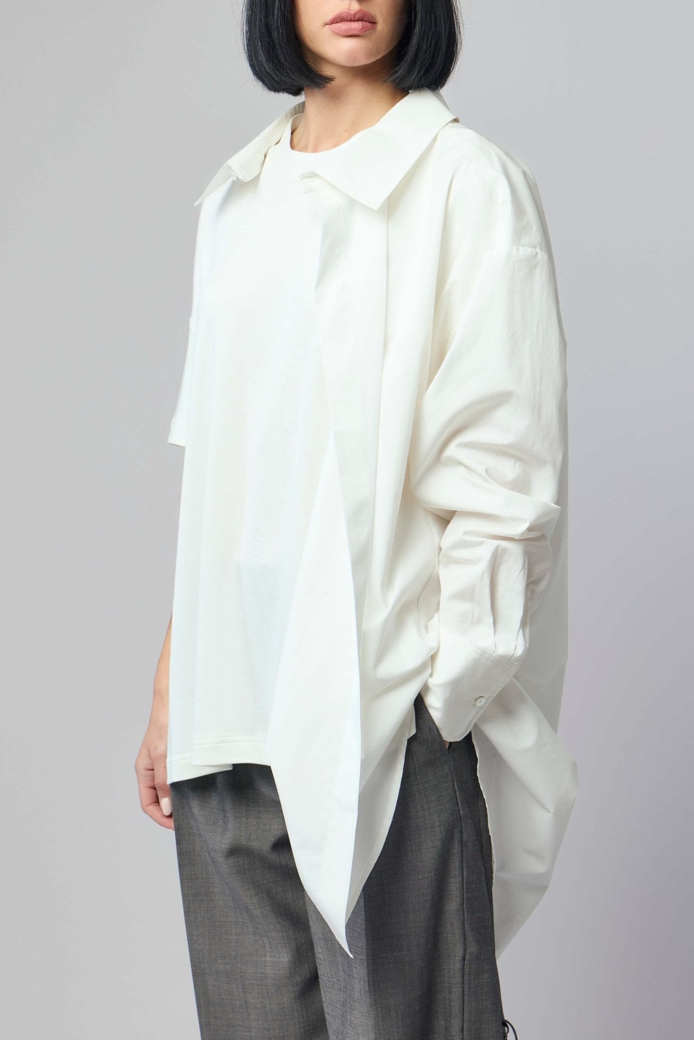Half Poplin Cotton Silk Jersey Top