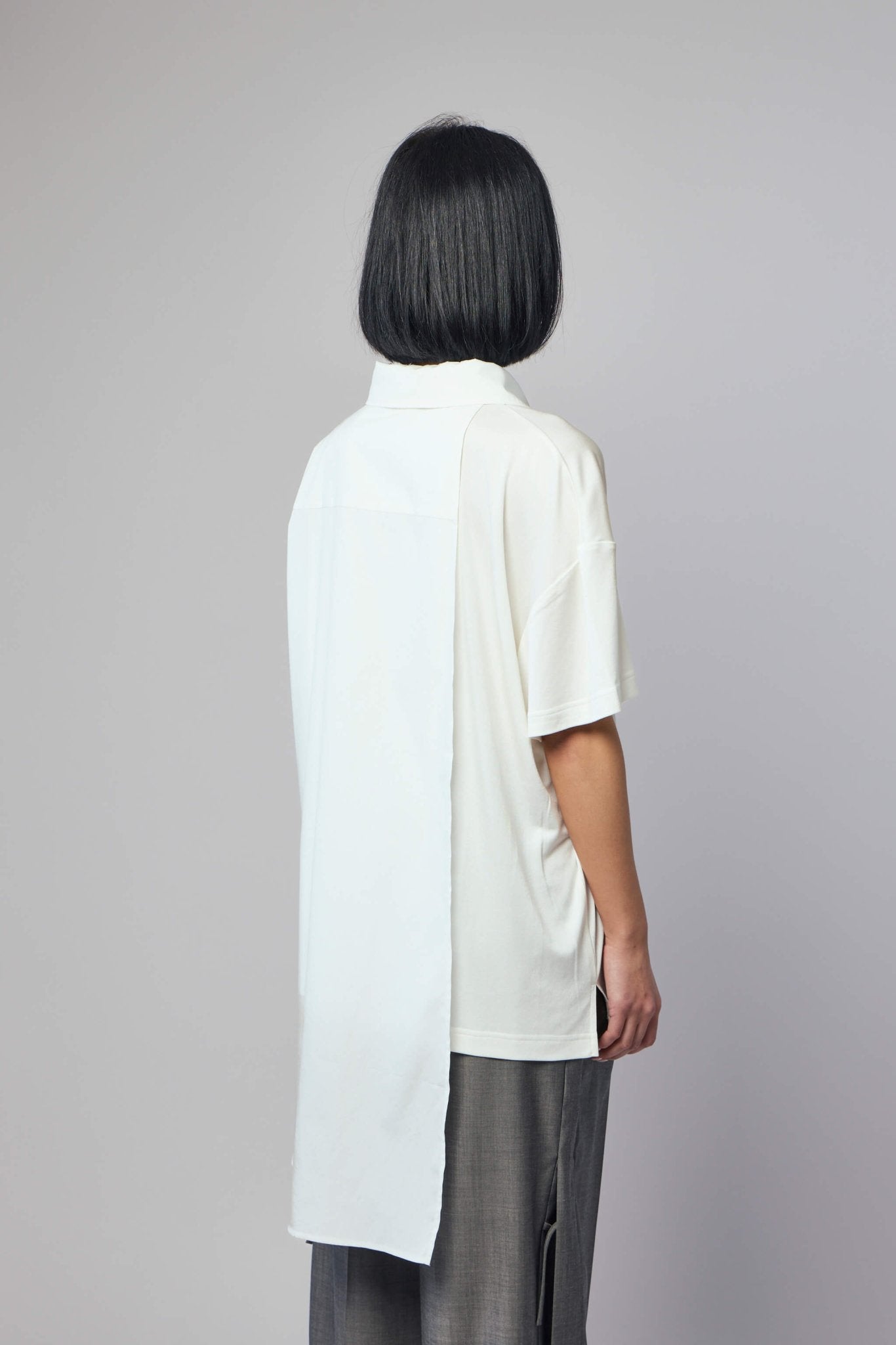 Half Poplin Cotton Silk Jersey Top