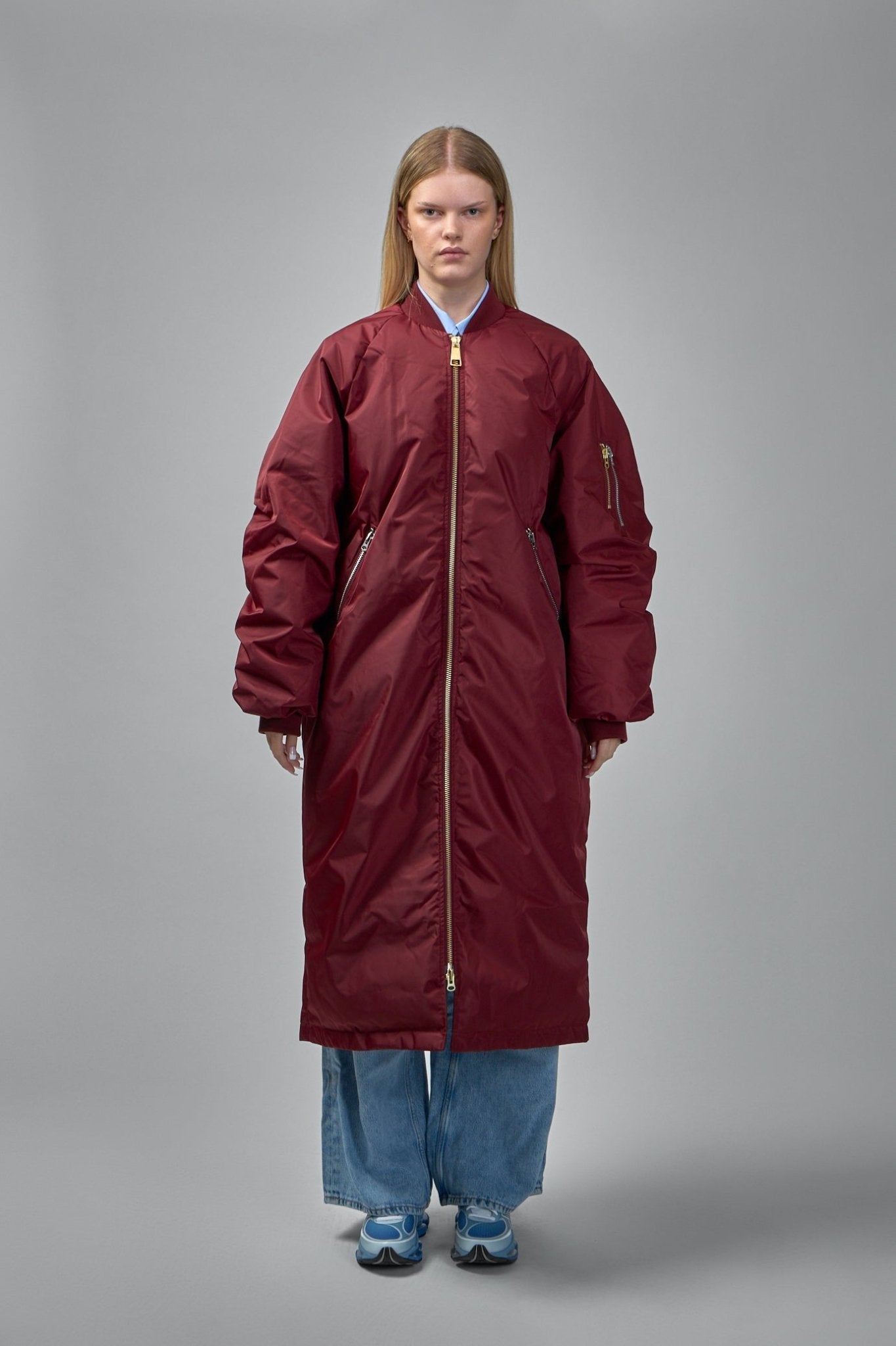 Reward Long Nylon Bomber Jacket Coat
