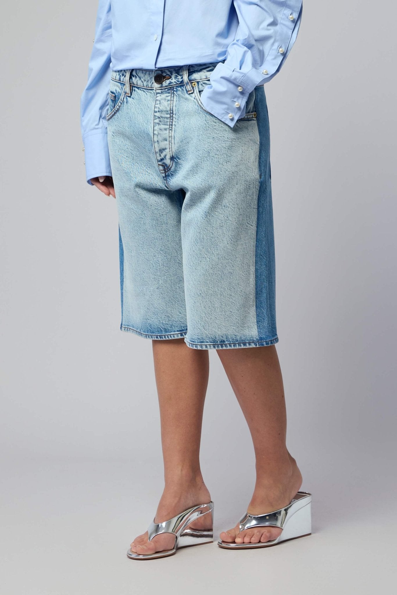 Short Two Color Blue Denim