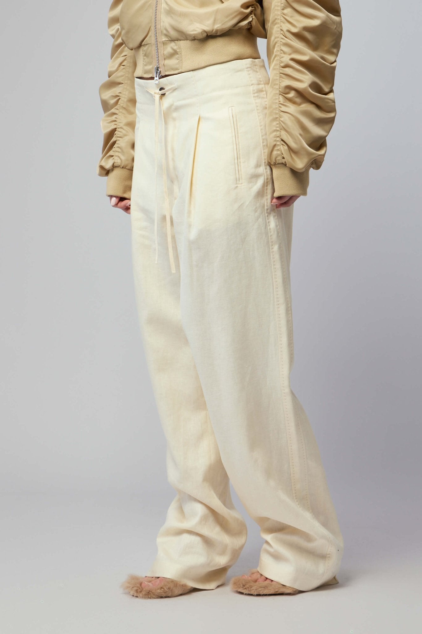 Wide-leg Pants Waist Washed Linen String