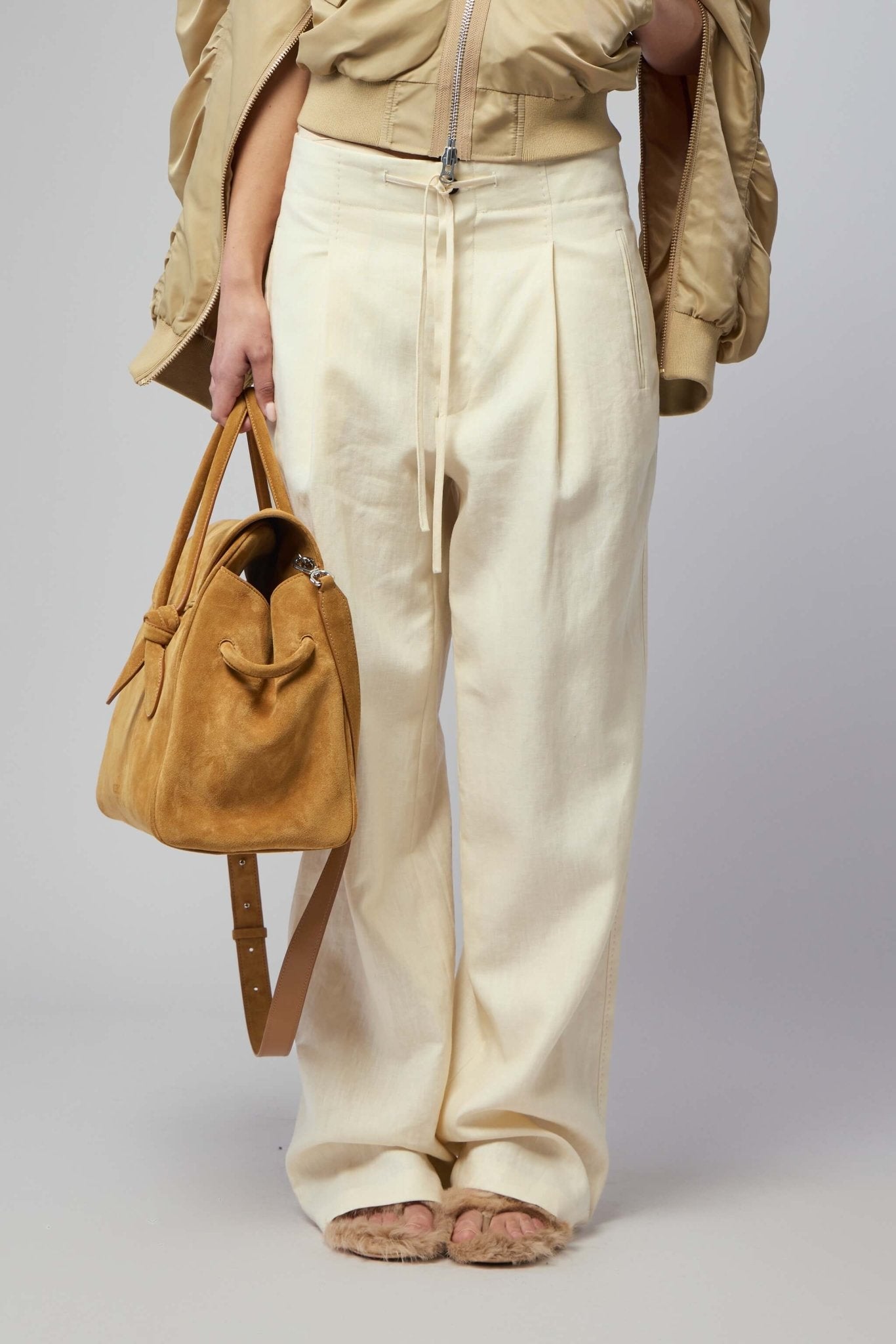 Wide-leg Pants Waist Washed Linen String