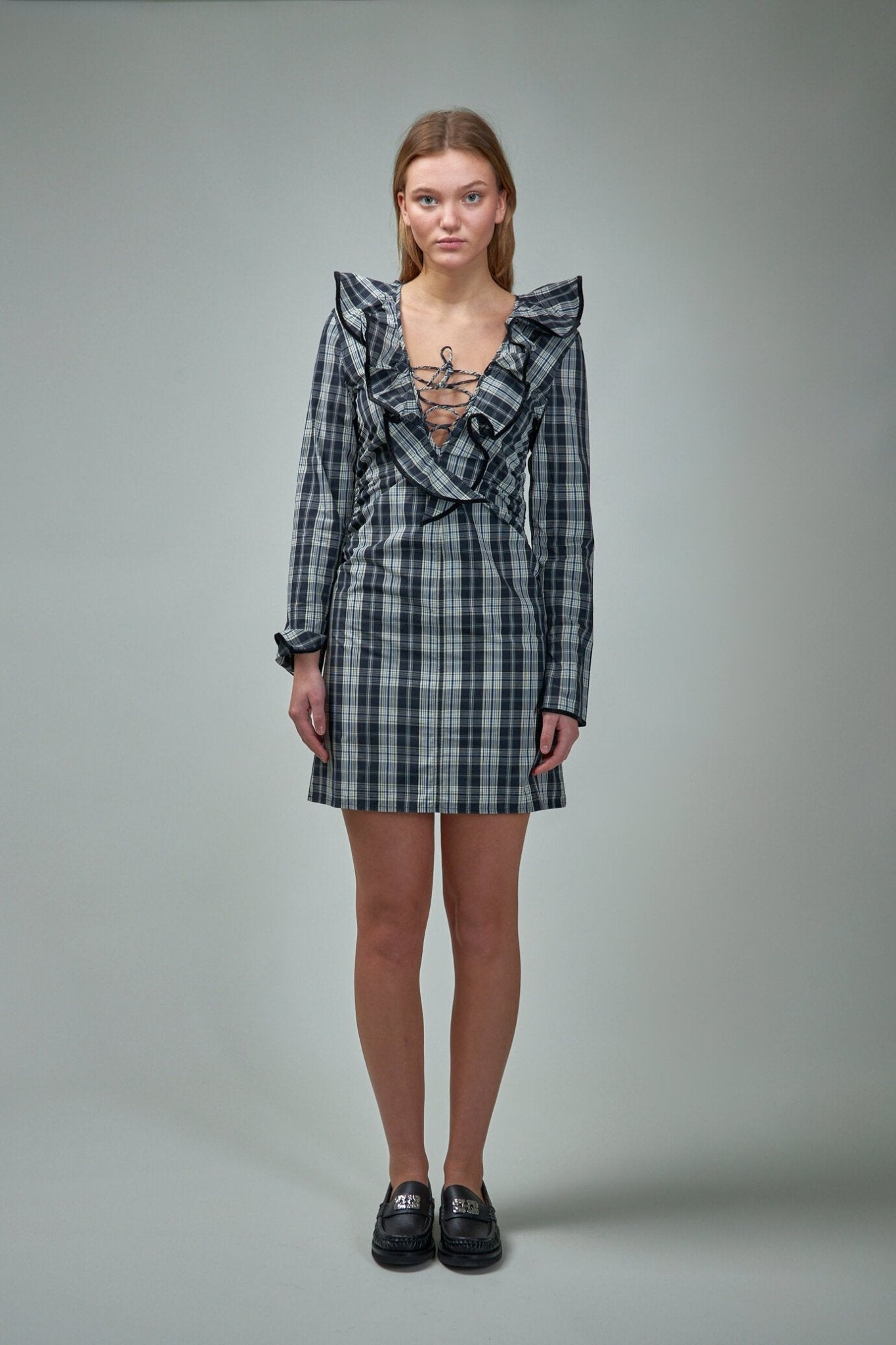 Check Cotton Mini Dress