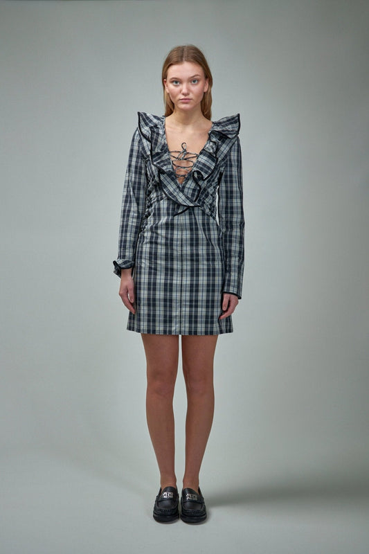 Check Cotton Mini Dress