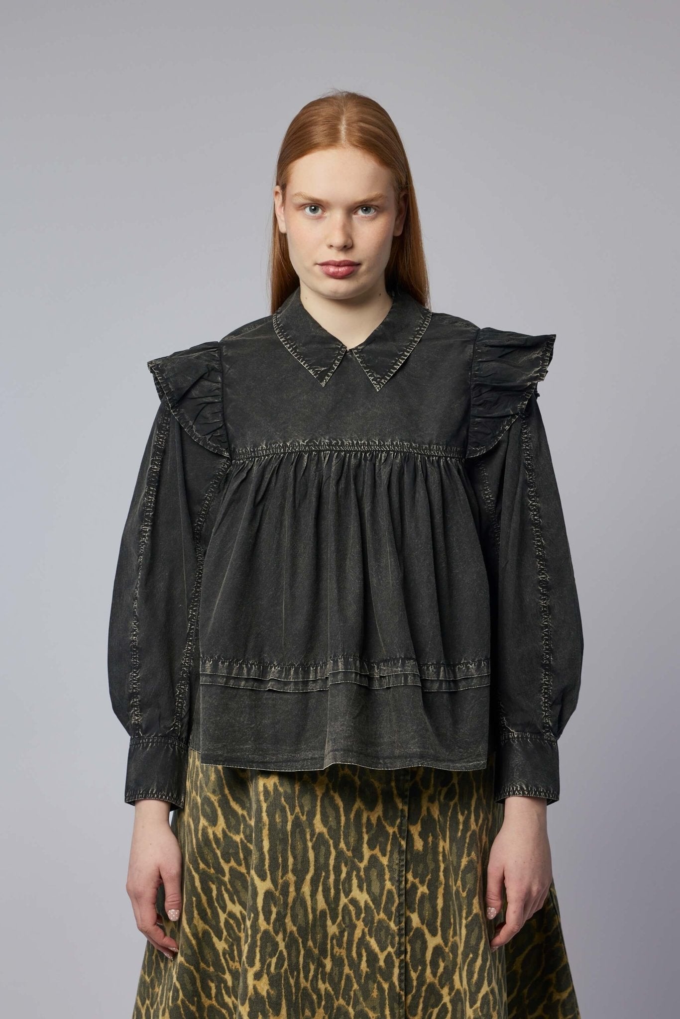 Black Washed Frill Blouse