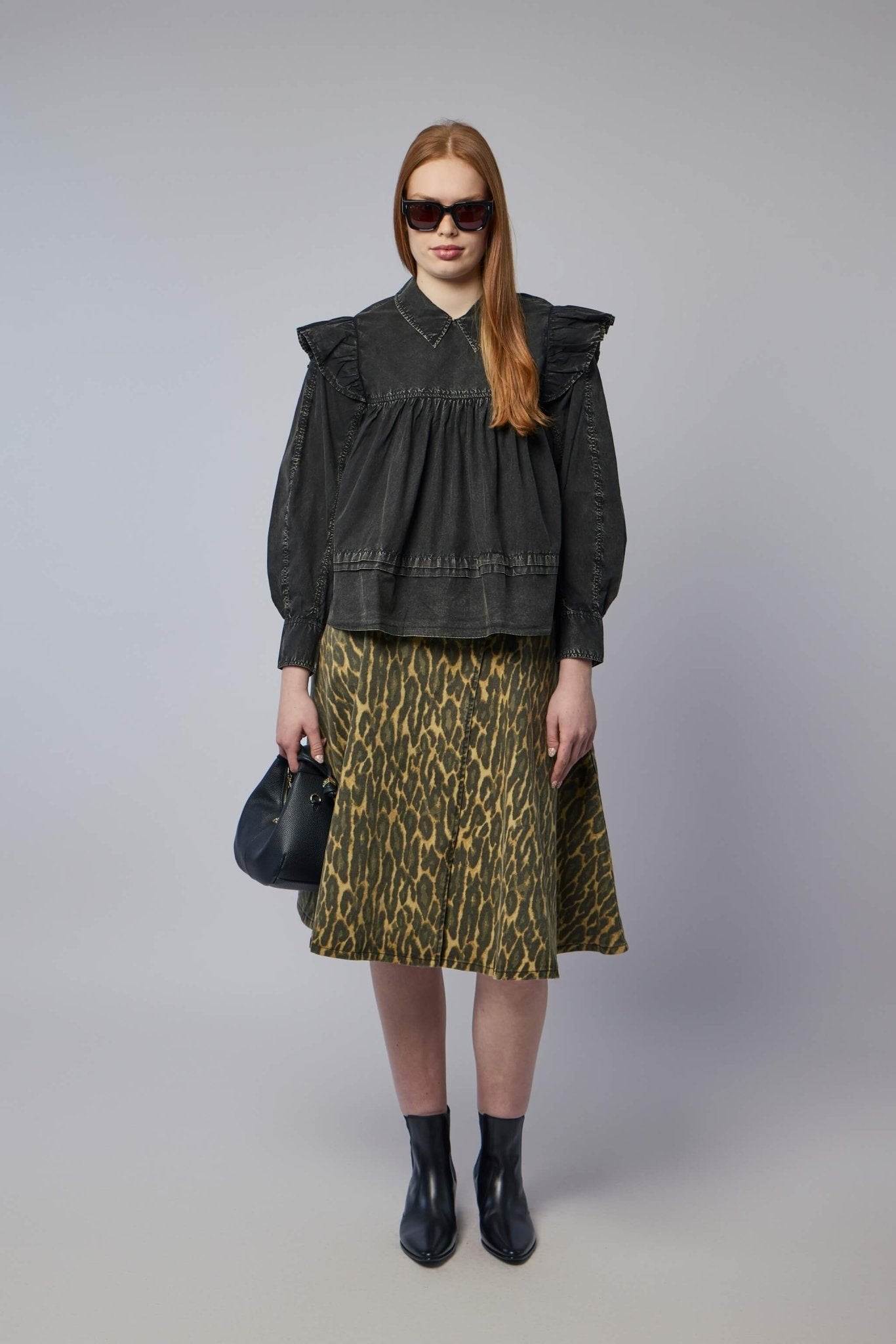 Black Washed Frill Blouse