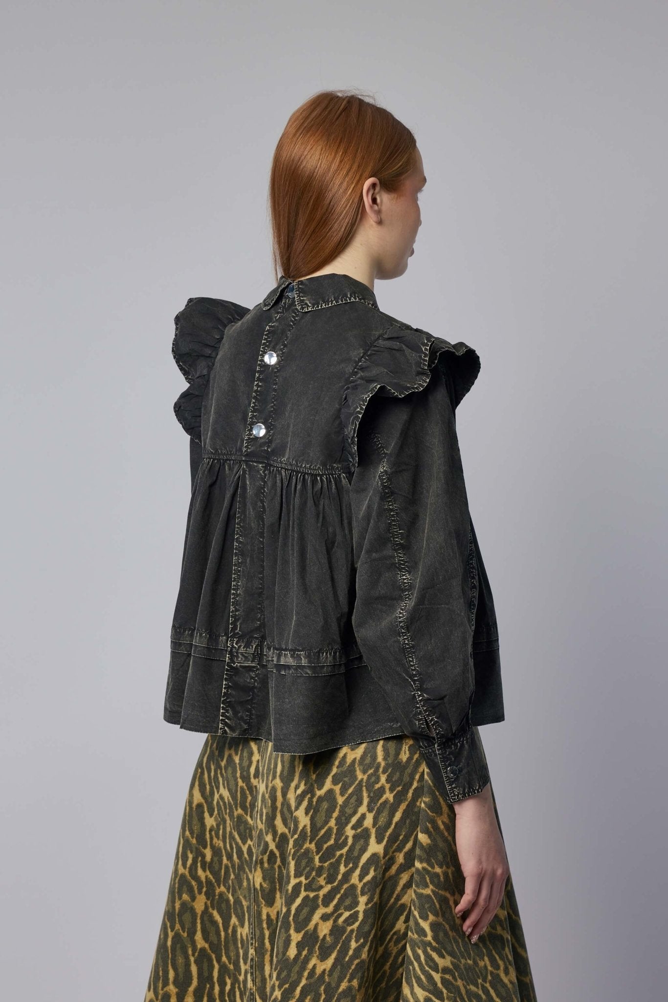 Black Washed Frill Blouse