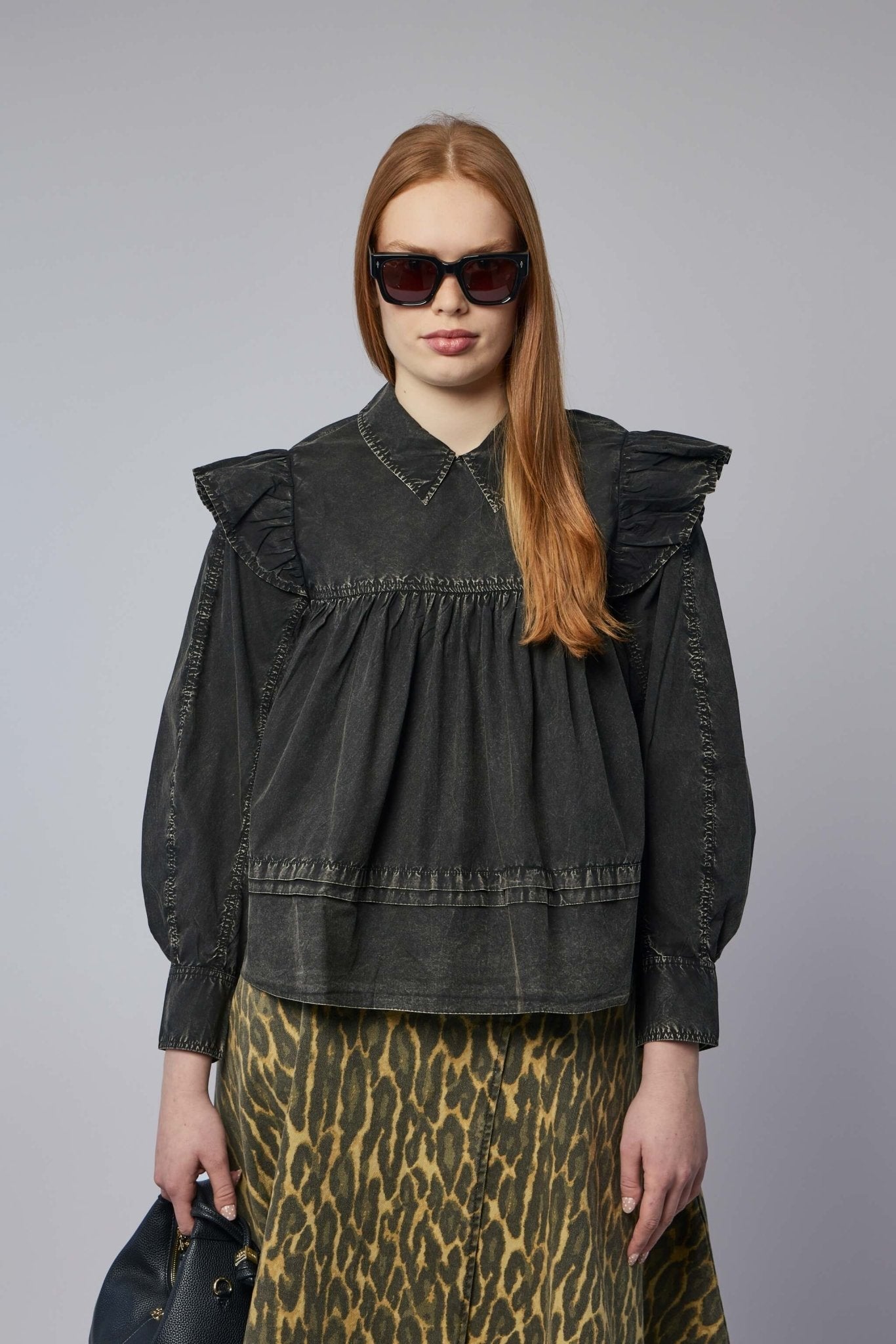 Black Washed Frill Blouse