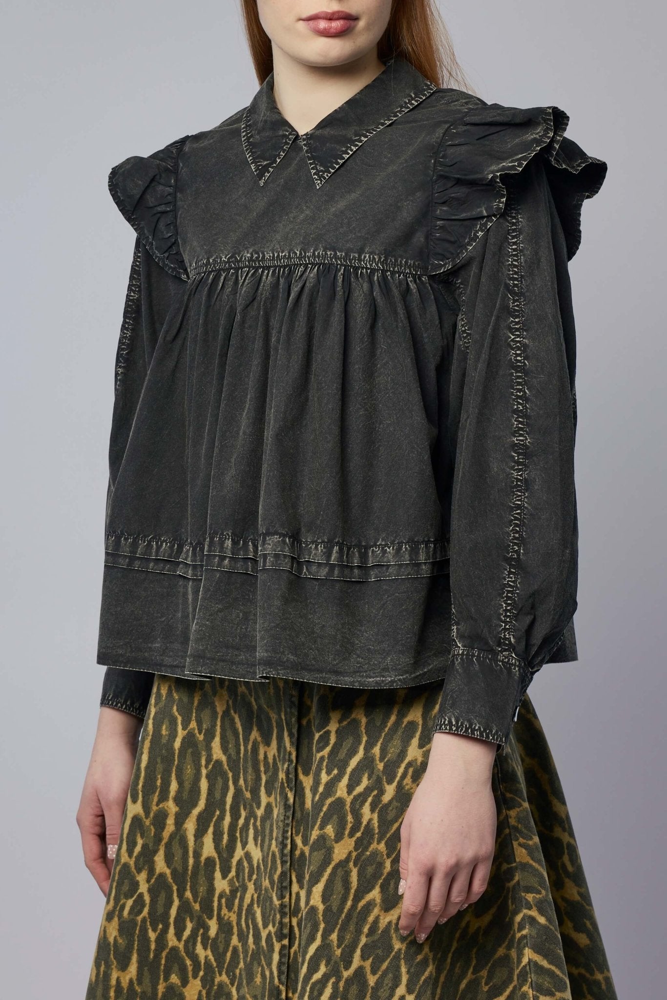 Black Washed Frill Blouse