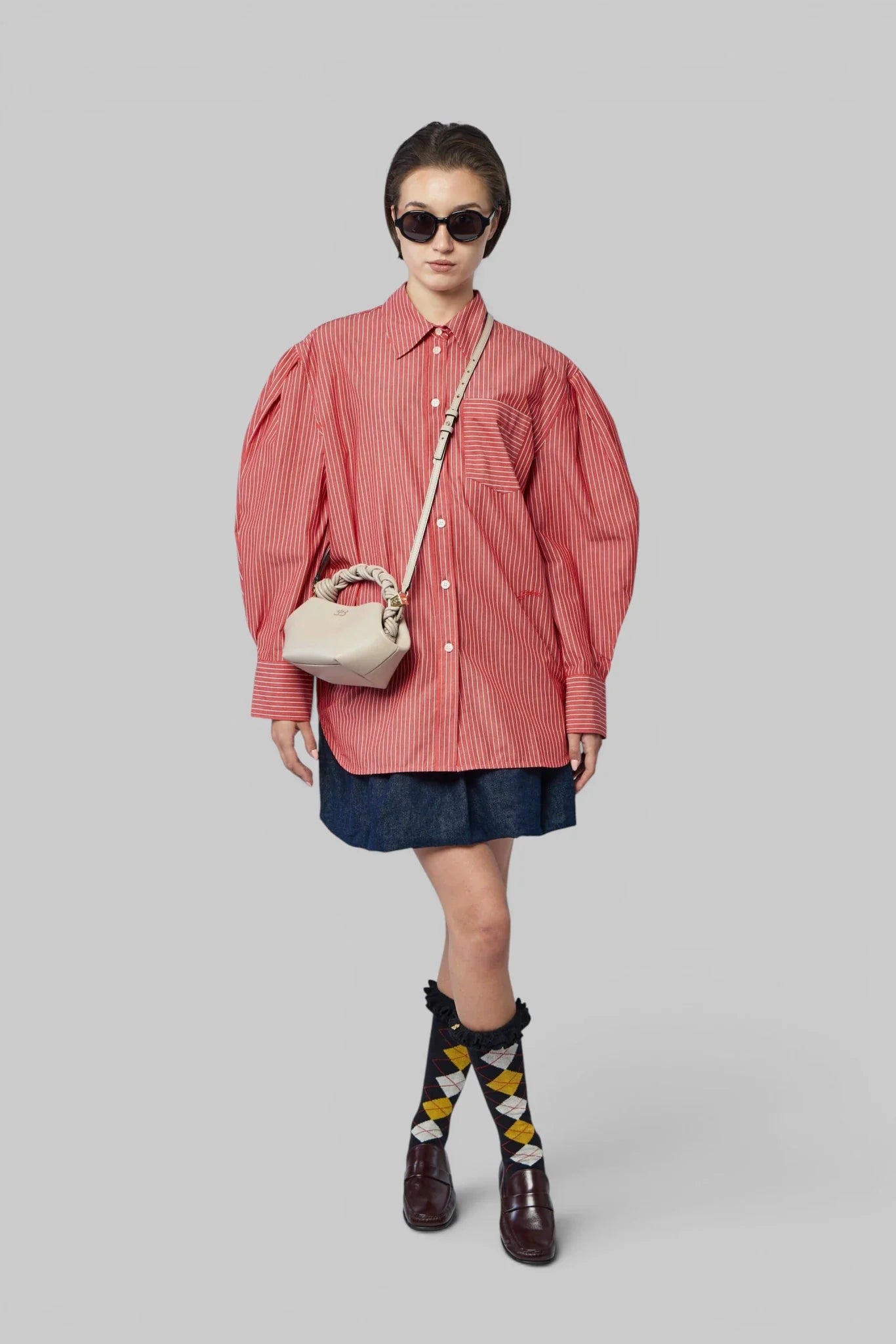 Oxford Stripe Pleated Sleeve Shirt