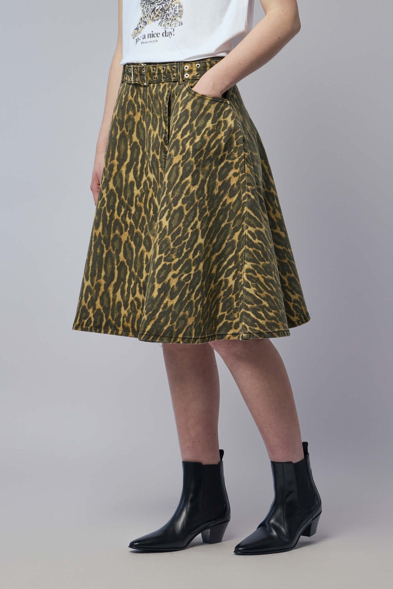 Leopard Denim Wrap Skirt