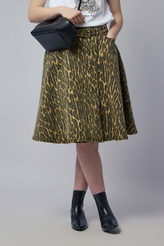 Leopard Denim Wrap Skirt