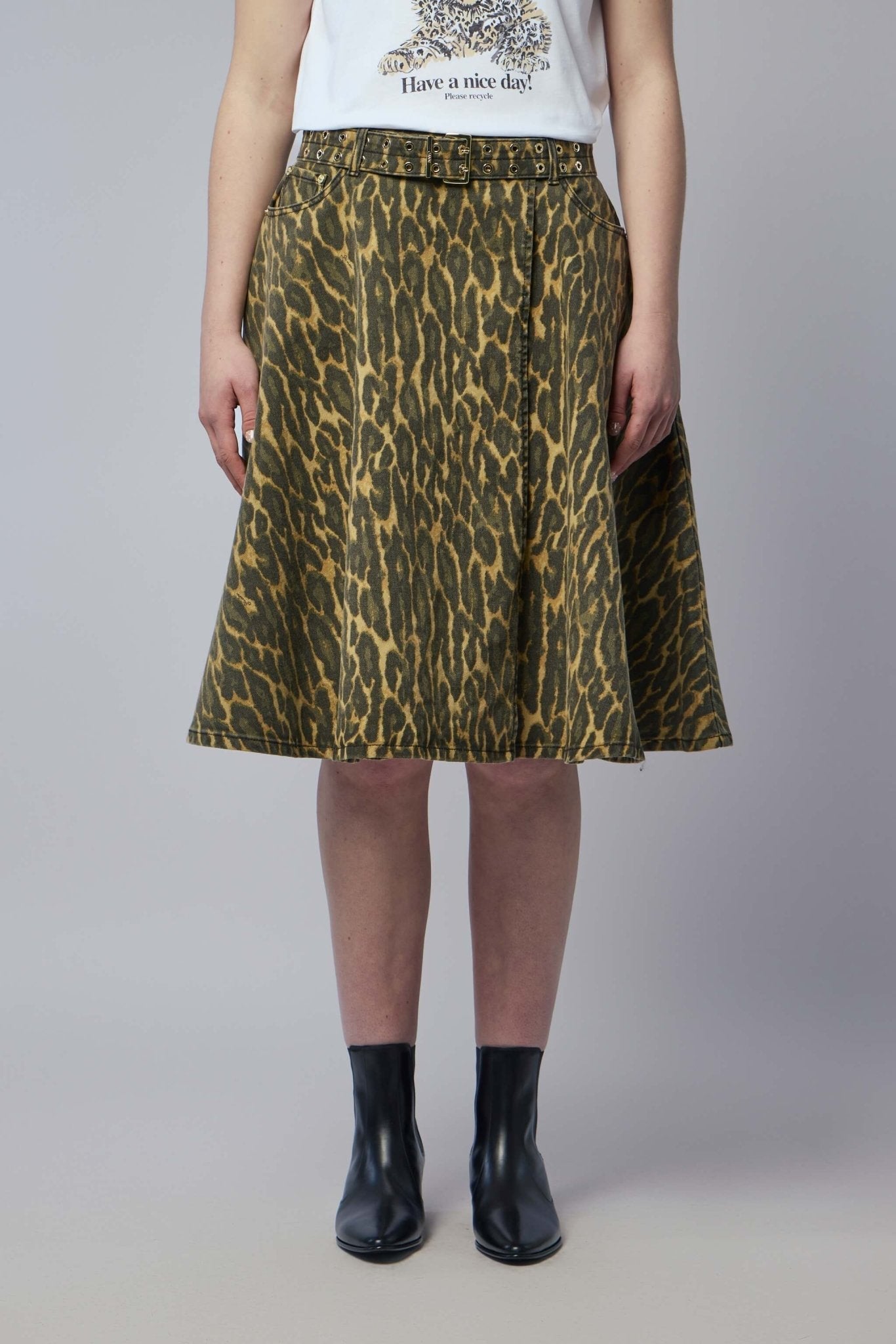 Leopard Denim Wrap Skirt